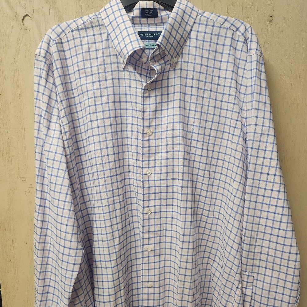 Peter‎ Millar Collection - Summer Chambray Long Sleeve Shirt Pink/Blue Check XL